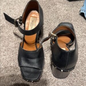 Valentino Black Leather Heels with Stud Accents